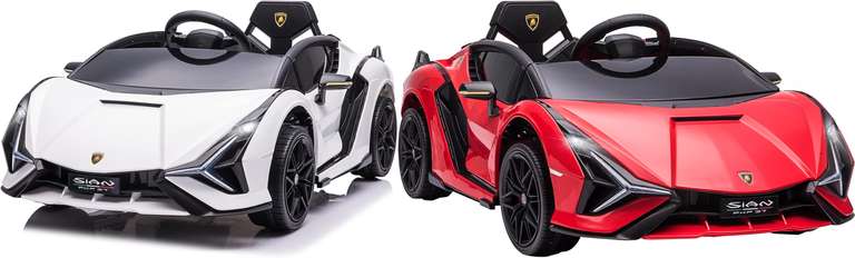 [Prime] Lamborghini Sian Kinder-Elektroauto in Weiß oder Rot (12V, mit Fernbedienung, 2 Fahrmodi, MP3/USB Musik) | 108 x 62 x 40 cm