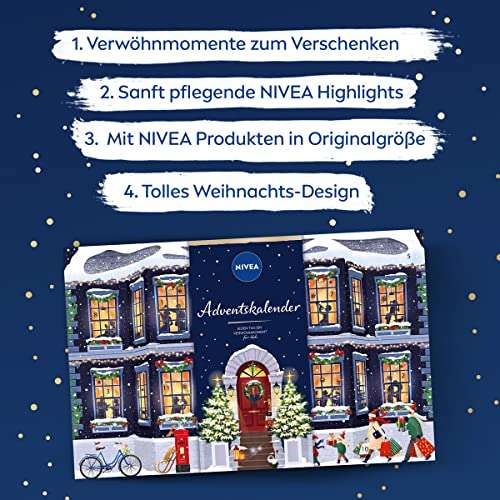 NIVEA Adventskalender 2022 für 24 einzigartige Verwöhnmomente, Weihnachtskalender mit ausgewählten Pflegeprodukten & Accessoires