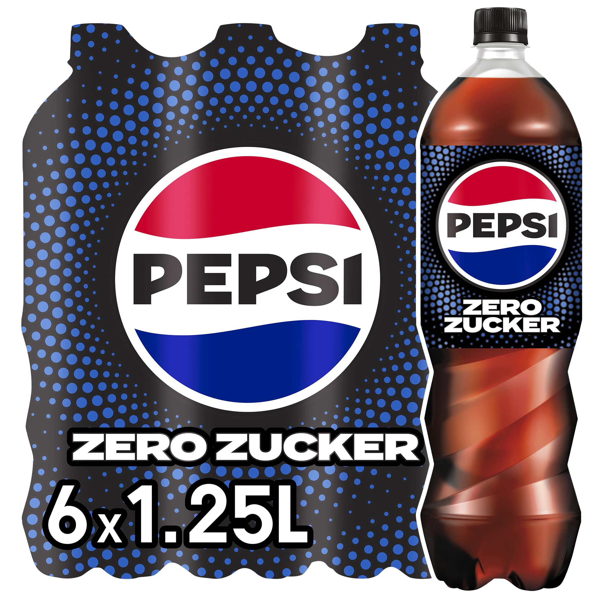 Pepsi Zero Zucker 6x 1,25l (0,63€/l) | das zuckerfreie Erfrischungsgetränk von Pepsi ohne Kalorien, koffeinhaltige Cola in der Flasche,prime