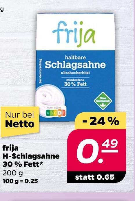 Netto mit dem Scottie - H-Schlagsahne 30 % Fett für 0,49 €