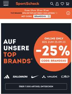 25% auf Top Brands bei SportScheck (Kleidung, Schuhe & Ausrüstung)