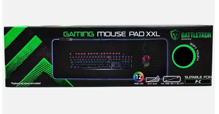 [Action offline] RGB Battletron Gaming Angebote XXL Mauspad 80x30cm, Kopfhörerständer und Gaming-Tastatur