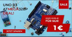 Uno R3 Board Arduino kompatibel für 1 € [+4,45€ Versand] bei Roboter-Bausatz