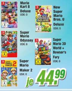 Mario Kart 8, Mario Odyssey, Mario Maker 2, Mario Bros, Mario 3D World für je 44,99€