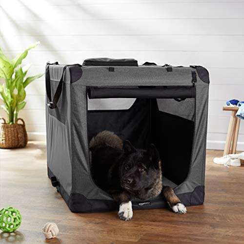 Hochwertige Haustier-Transportbox, faltbar, weich - 106 cm, GRAU - Amazon Basics