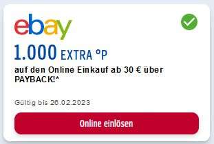 1000 Payback-Punkte für Ebay-Einkauf mit 30 Euro MBW [Personalisiert]