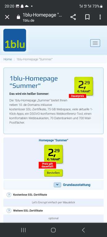 1blu-Homepage "Summer" (6 Monate MVLZ)