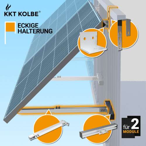 2 Stück Photovoltaik Balkonkraftwerk eckige | Halterung Befestigung Balkon Montage