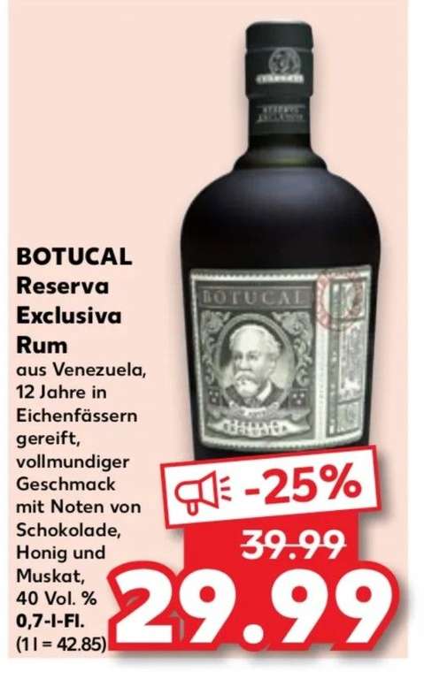 [Kaufland, Lokal Bayern, eventuell nicht bundesweit] Rum Botucal Reserva Exclusiva 0,7 l