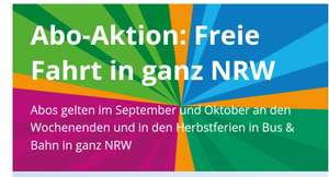 NRW-Abo-Aktion September/Oktober 2022 kostenlos durch NRW mit Abo-Ticket