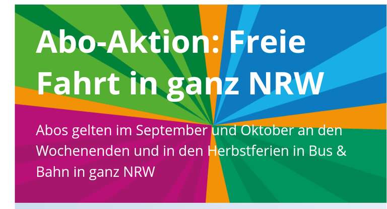 NRW-Abo-Aktion September/Oktober 2022 kostenlos durch NRW mit Abo-Ticket