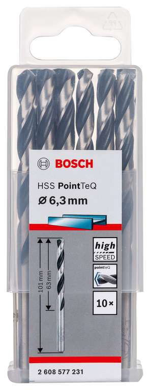 10x Bosch Professional HSS PointTeQ Spiralbohrer 6.3x63x101mm (prime)