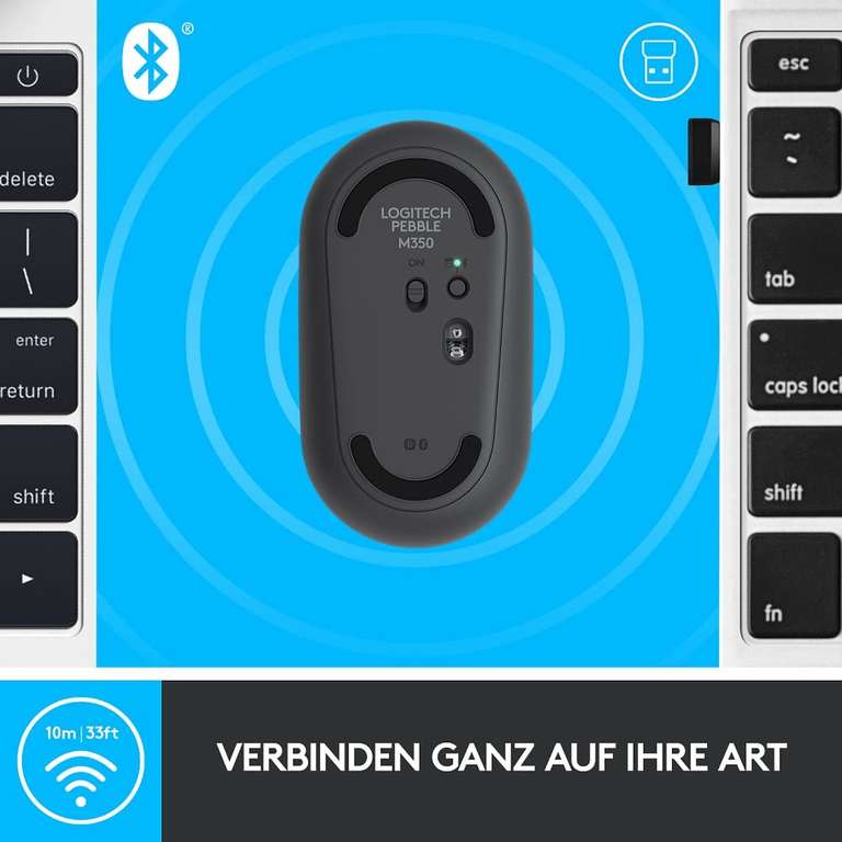 Logitech M350 Pebble Mouse » Reisemaus mit Bluetooth & 2.4 GHz Nano USB-Empfänger in Graphit für 11,98€ (Amazon Prime, Abholstation VK-frei)