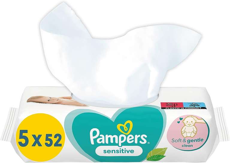 Pampers Feuchttücher reduziert, z.B. Sensitive Baby Feuchttücher, 260 Tücher (5 x 52) ohne Duft [Prime Spar-Abo]