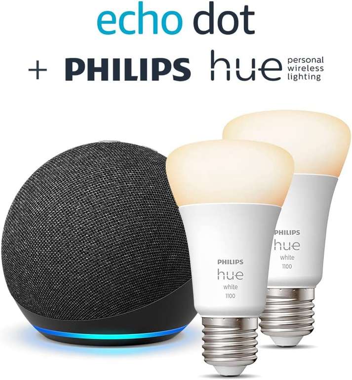 Echo Dot (4. Generation) + Philips Hue White Smart Bulb E27 Doppelpack,