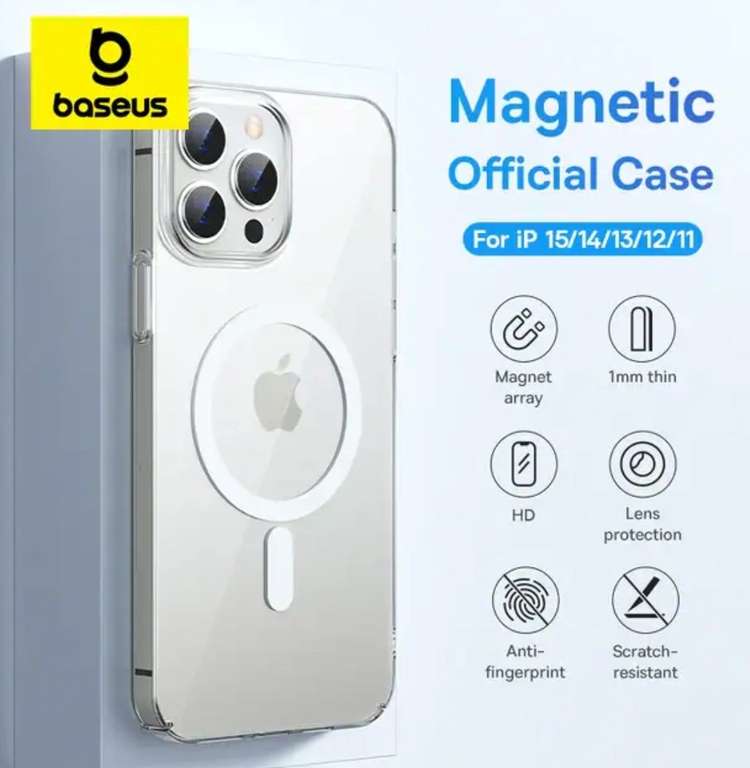 Baseus Mag Safe Hülle für iPhone 15 14 13 12 11 Pro/ Pro Max/ Plus | Neukunde 3,48€ | ohne Mag Safe -1€