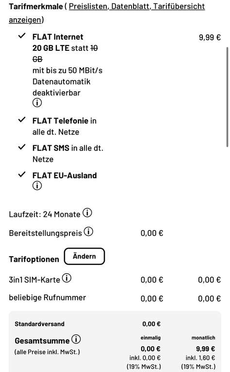 Allnet Flat 20 GB LTE •|• 9,99€ „Helau Deal“ (24 Monate MVLZ / O2 Netz) + 10€ Shoop Cashback