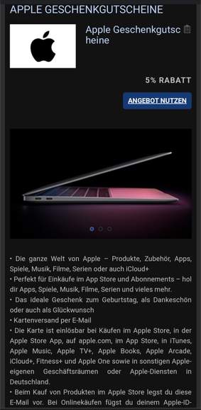 CB] Apple Gift Card 5% Rabatt über Corporate Benefits