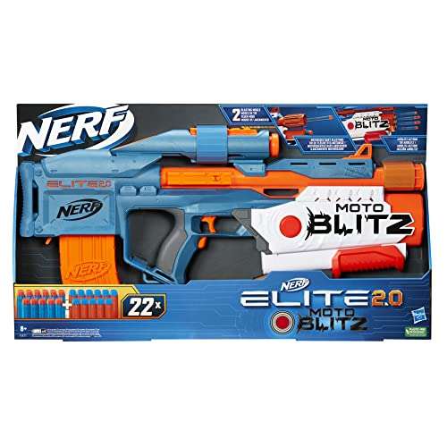 Hasbro Elite 2.0 Motoblitz Blaster CS-10 10 Darts motorisiert, Airblitz 6 Darts auf einmal, Ladegerät, 22 Darts, Mehrfarbig (Amazon Prime)