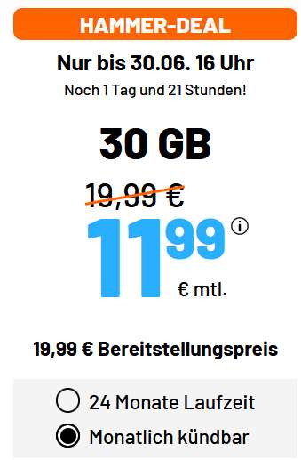 Sim.de - LTE All 30 GB für nur 11,99€ mtl. auch für Bestandskunden