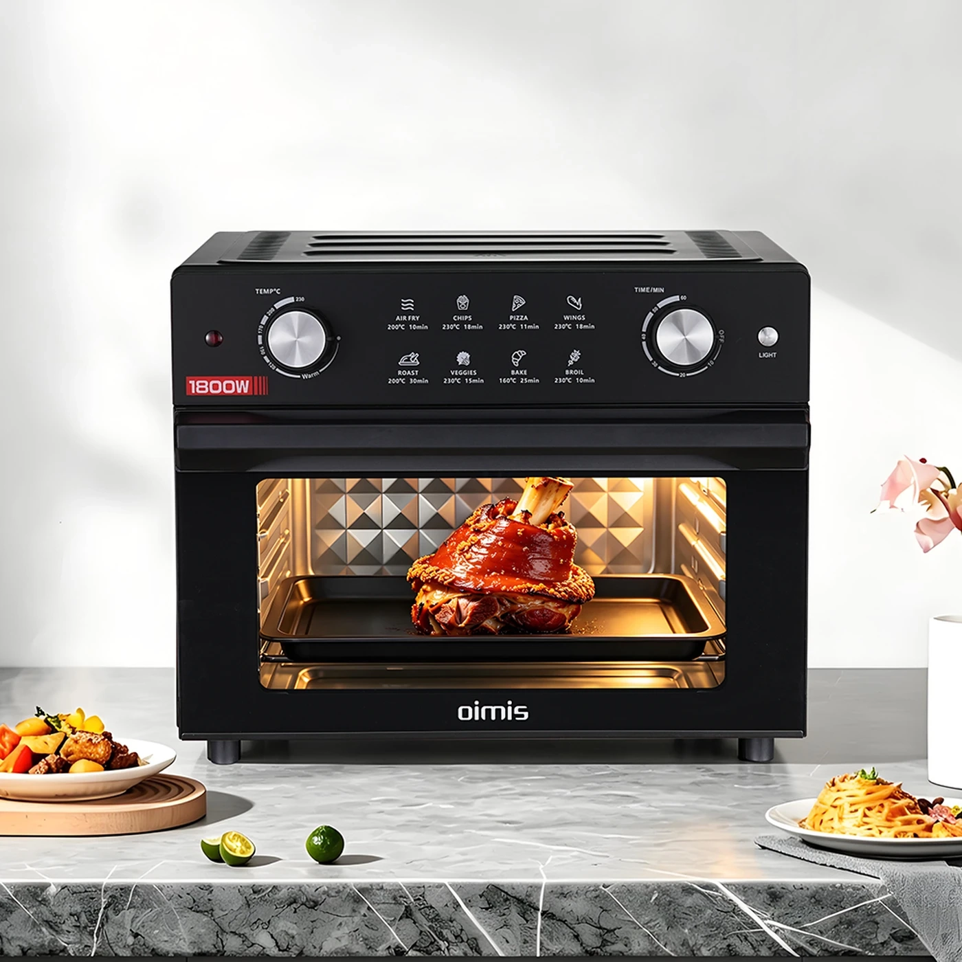 OIMIS AFO-08M-C3 Kombi Ofen | 30 L Heißluftfritteuse Backofen Kombi, 1.800 W, für Pizza, Aufläufe, Backwaren und mehr, großes Sichtfenster