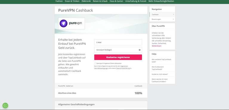 Pure VPN 100% Cashback bei Topcashback von morgen bis Sonntag