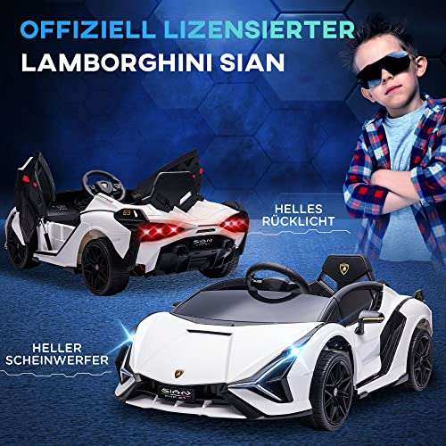 [Prime] Lamborghini Sian Kinder-Elektroauto in Weiß oder Rot (12V, mit Fernbedienung, 2 Fahrmodi, MP3/USB Musik) | 108 x 62 x 40 cm