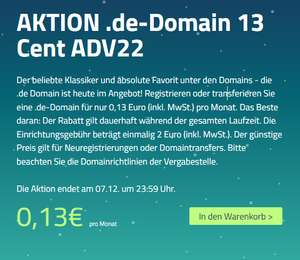 [Netcup Adventskalender] AKTION .de Domain für 0,13€ pro Monat + 2€ Einrichtungsgebühr