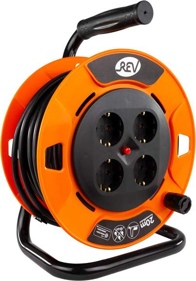 REV - Kabeltrommel orange 20m 4-fach Schutzkontaktsteckdosen mit IP20  Berührungsschutz, Thermoschutzschalter & Wickelgriff (Prime/Globus Abh |  mydealz