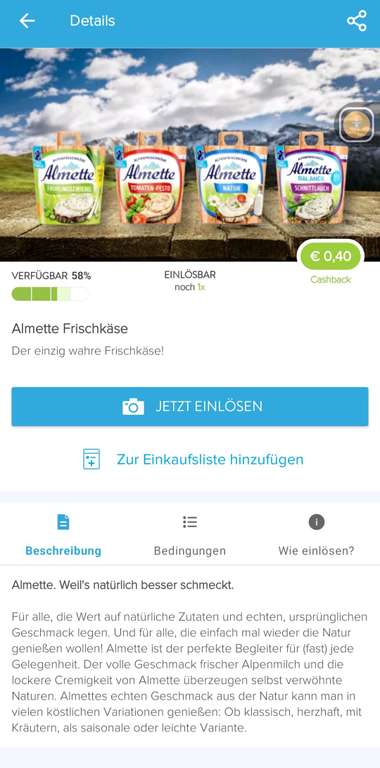 [Rewe] Almette Frischkäse + Cashback durch martkguru =0,59€