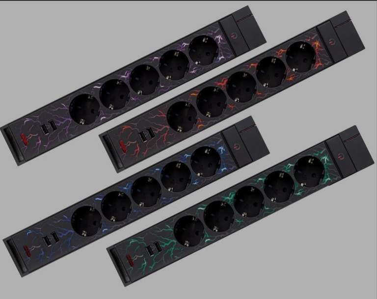 (Globus /Hitseller) REV Gaming LED Steckdosenleiste 5fach 1,4 m mit 2 USB-Ports, Farbwechsel