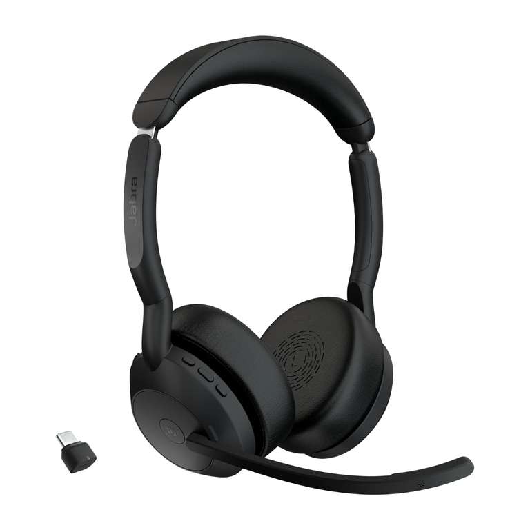 Jabra Evolve2 55 kabelloses Stereo-Headset | Bluetooth 5.2 | ANC | max. 18h Akku | Microsoft Teams zertifiziert | inkl. USB-C BT Adapter