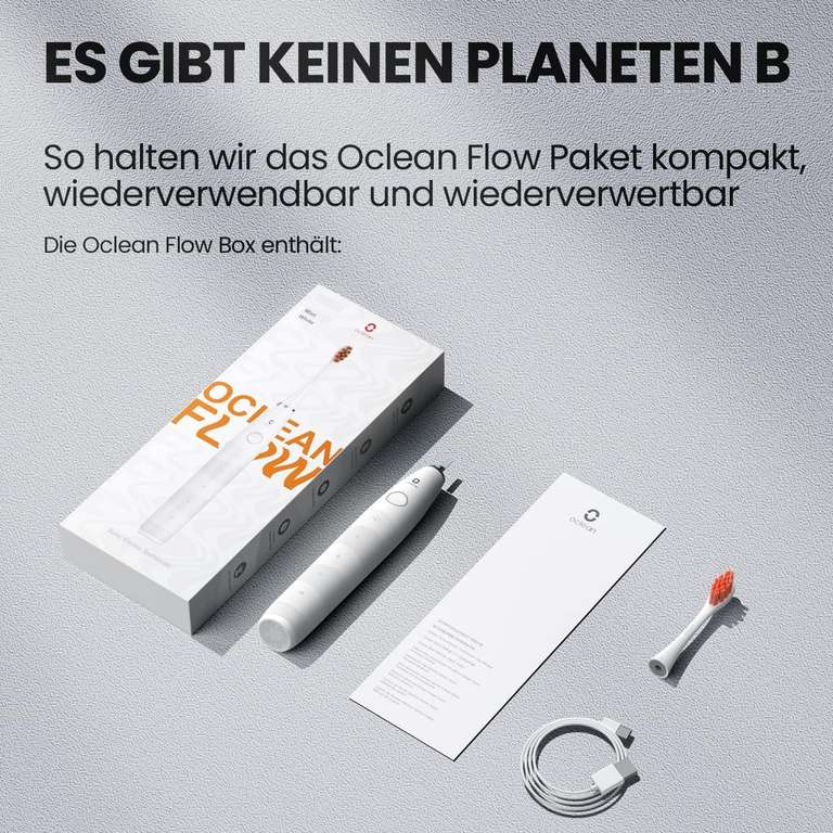 Oclean Flow elektrische Schallzahnbürste/Zahnbürste mit USB-C Ladebuchse, Farbe Weiß [Prime]