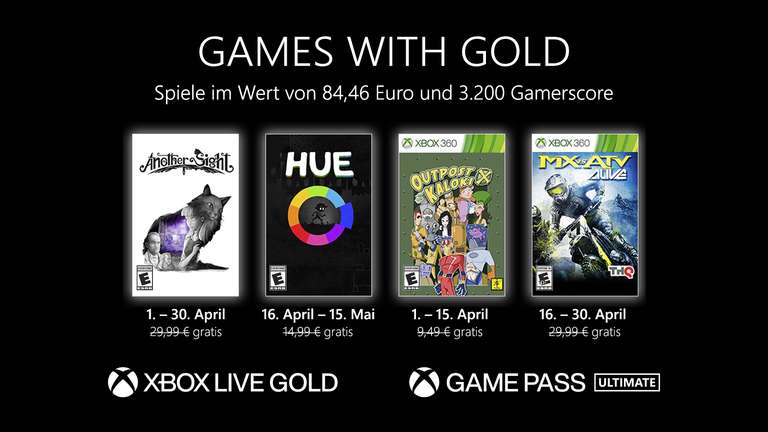 Games with Gold April - Another Sight, Hue, Outpost Kaloki X, MX vs ATV Alive