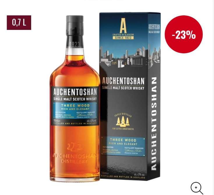 Auchentoshan Three Wood Lowland Single Malt Scotch Whisky, 0,7 L, 43% Vol.