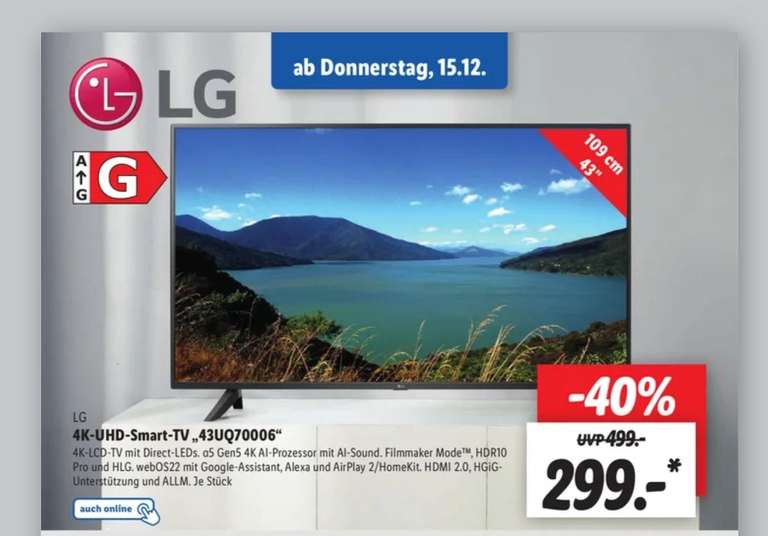 LG Fernseher »43UQ70006« 43 Zoll UHD Smart TV