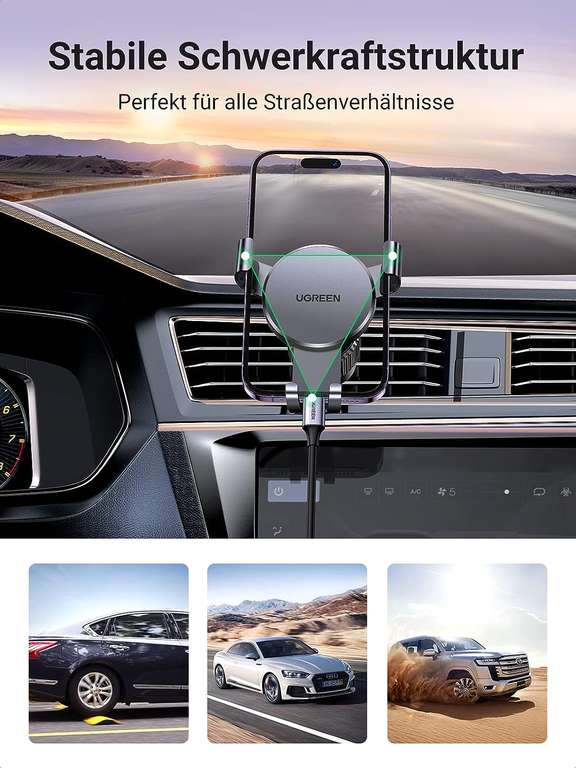 UGREEN Auto Handyhalterung in Silber (mit 360 Grad drehbaren Kugelkopf, kompatibel mit allen modernen Smartphones)
