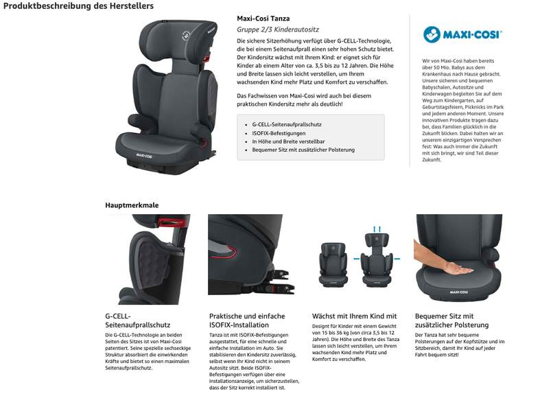Maxi-Cosi Tanza Kindersitz mit ISOFIX, Mitwachsende Sitzerhöhung