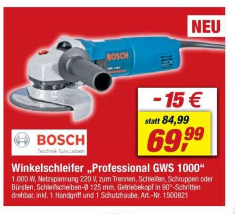 Bosch GWS 1000 Professional Winkelschleifer 125mm (Bei Abholung für 62,99€ möglich, sonst zzgl. 5,95€)
