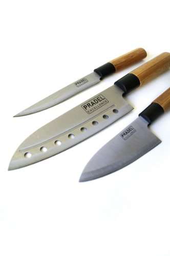 Pradel Excellence KN2009-11 Messerset, 5 Küchenmesser + 6 Steakmesser, mit Bambusgriff, im Koffer