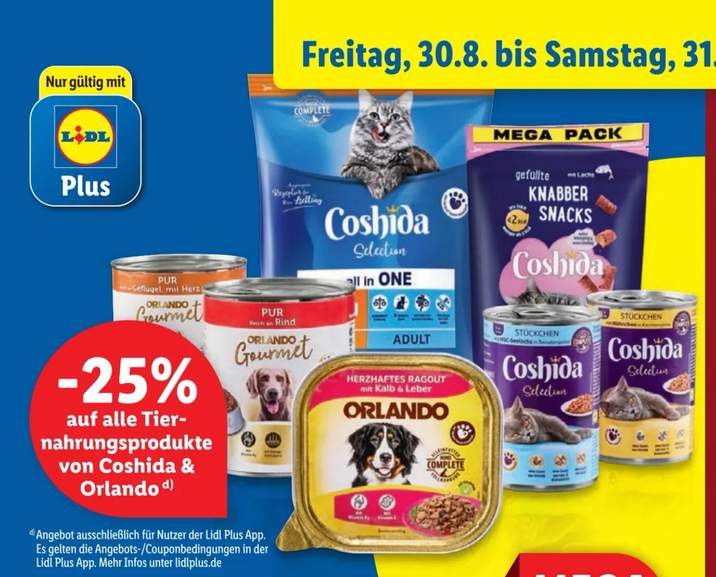 25% Rabatt auf Orlando und Coshida Tiernahrung bei Lidl Plus App | mydealz
