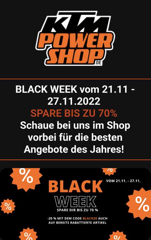 KTM Powershop Blackweek: 20% Rabatt