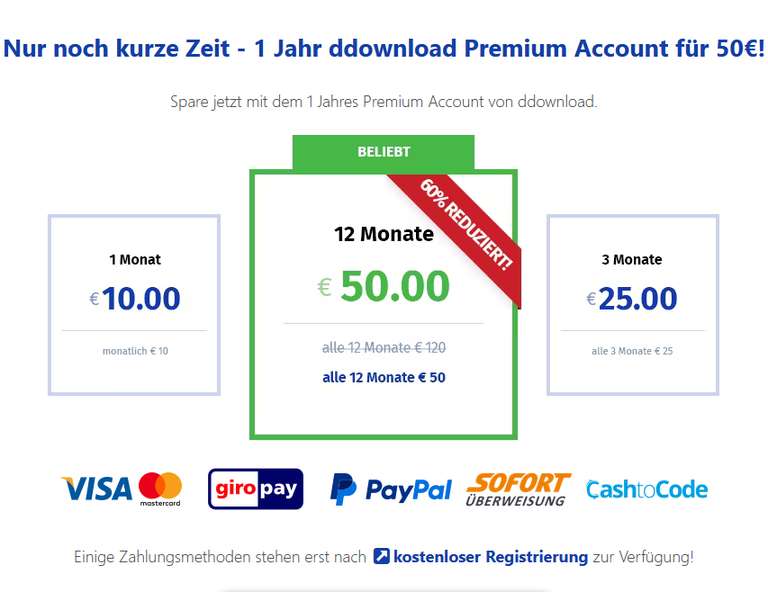 DDownload (Sharehoster) 12 Monate für 50€