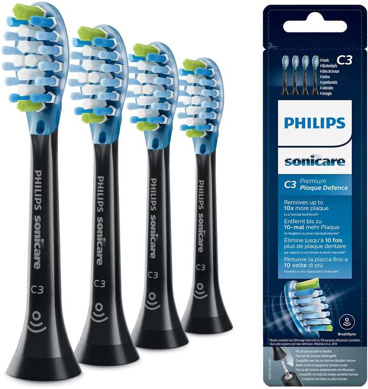 [Amazon Prime Spar-Abo] 4x Philips Sonicare C3 Premium Plaque Defence Standard-Bürstenköpfe für Schallzahnbürste (Modell HX9044/33)