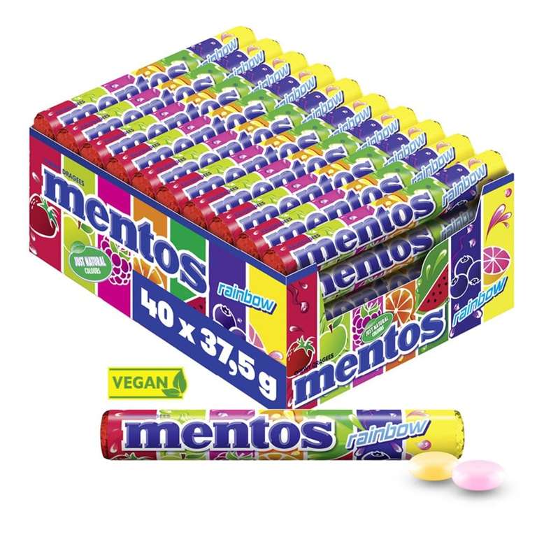 Mentos Rainbow Dragees, Frucht-Bonbons mit Orange, Erdbeer, Apfel, Heidelbeere, Himbeere, Melone, Multipack (40 Stück) [PRIME/Sparabo]