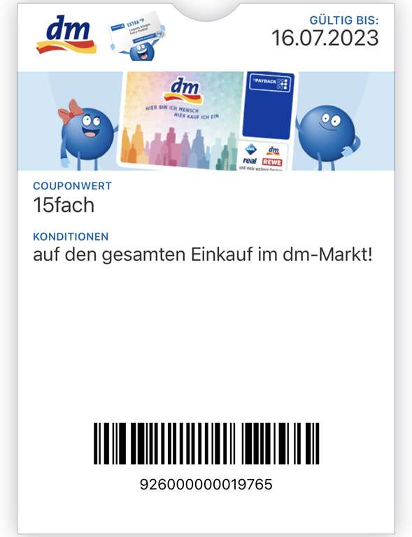 [Payback] 15fach Punkte bei DM ab einem Einkaufswert von 2€ | gültig bis zum 16.07.2023