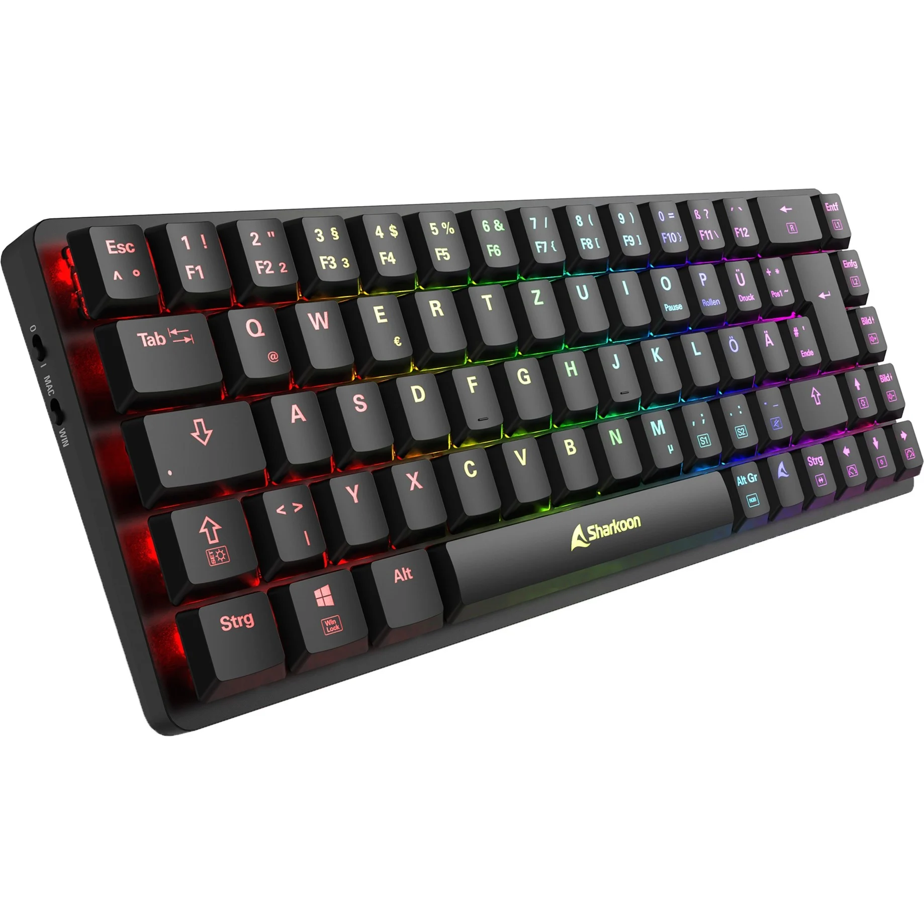 Sharkoon PureWriter W65 (Kailh Choc V2 Low Profile Red) (DE) Black oder White kompakte RGB, 1000 Hz Tastatur