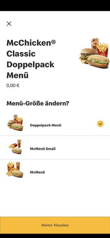 McDonald's Doppelpack Menü gratis Fehler