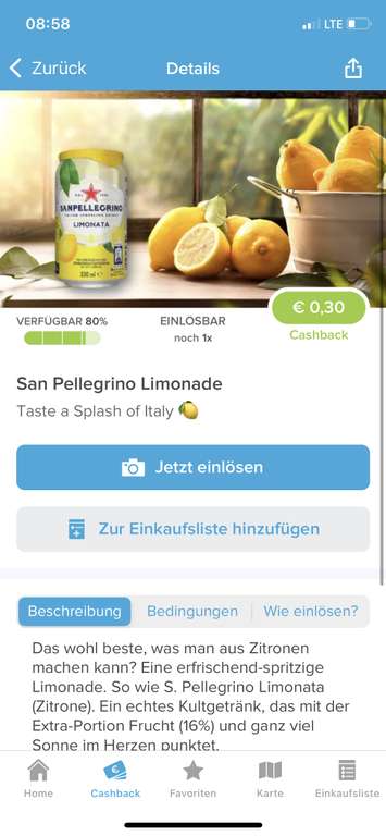 ~Rewe LOKAL~ Sanpellegrino Limonade im Angebot und Marktguru gibt 0,30€ Cashback