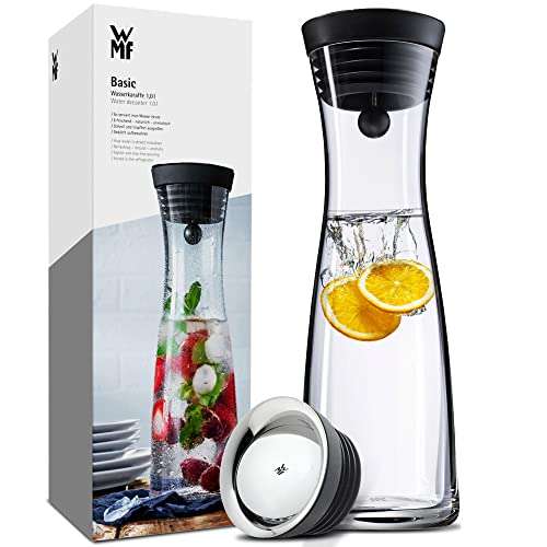 [Prime] WMF Basic Wasserkaraffe aus Glas, 1 Liter, Glaskaraffe mit Deckel, Silikondeckel, CloseUp-Verschluss